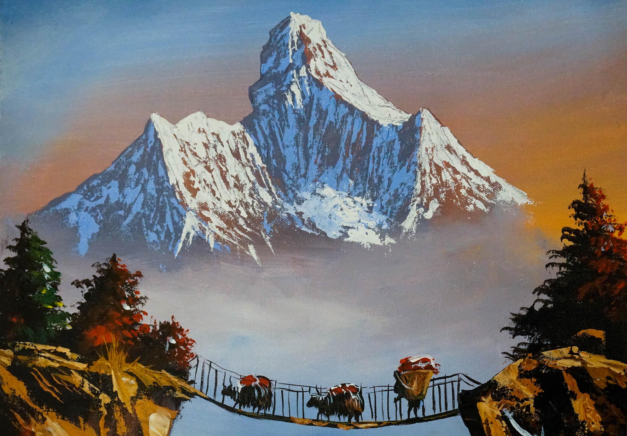 Acrylic Painting of Mountain Ama Dablam, Nepal - Image 3