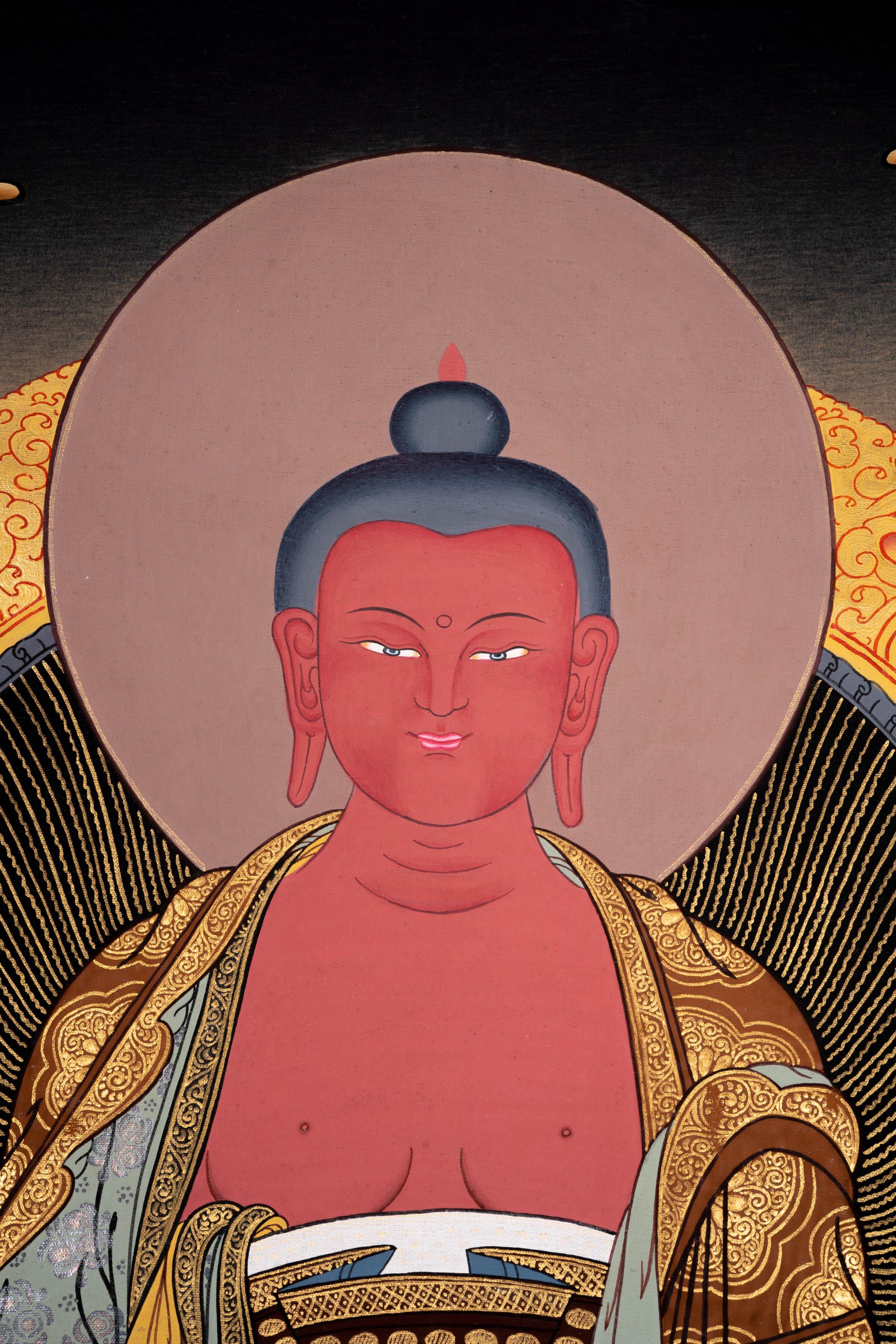 Authentic Handmade Amitabha Buddha Tibetan Thangka Art - Image 3