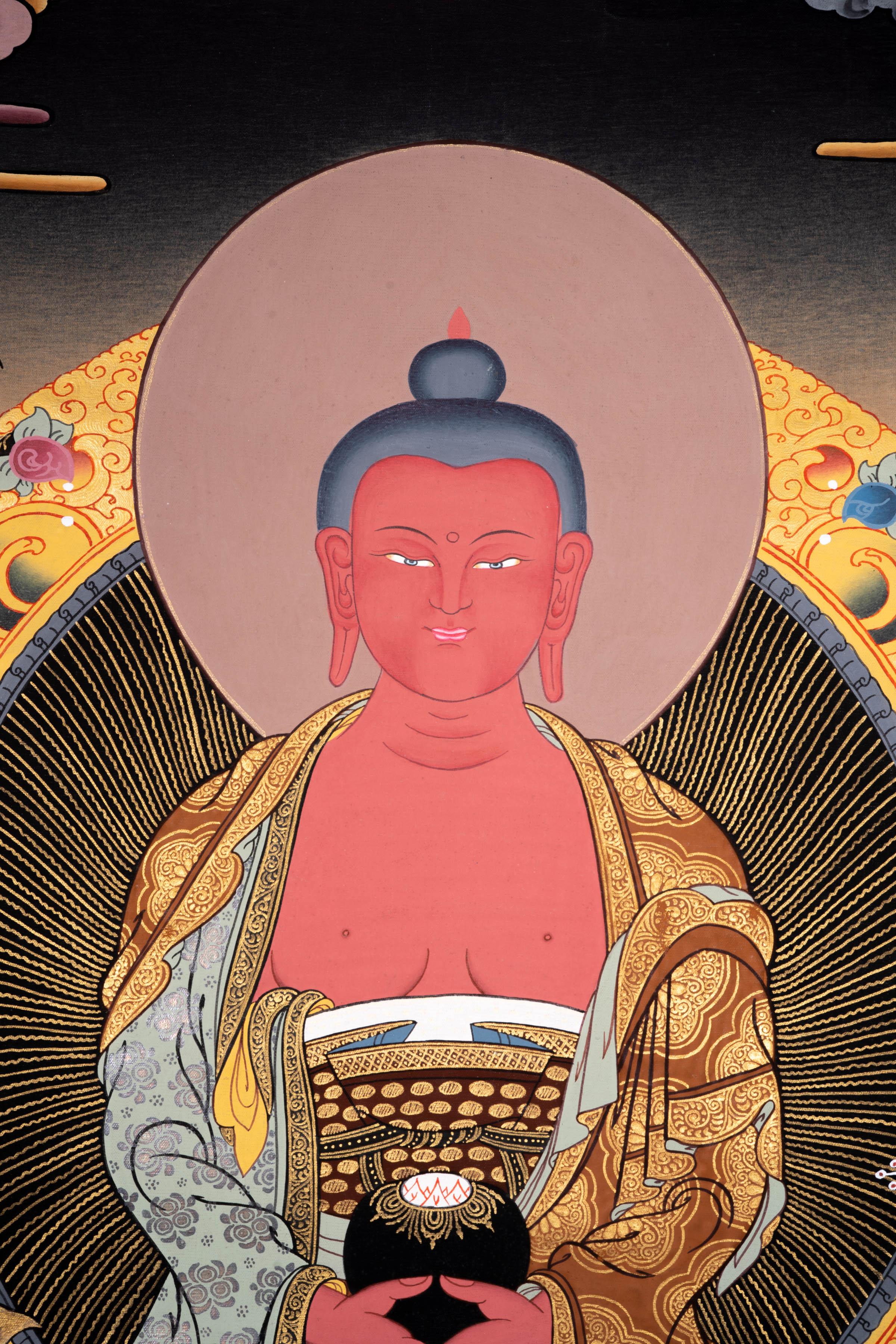 Authentic Handmade Amitabha Buddha Tibetan Thangka Art - Image 4