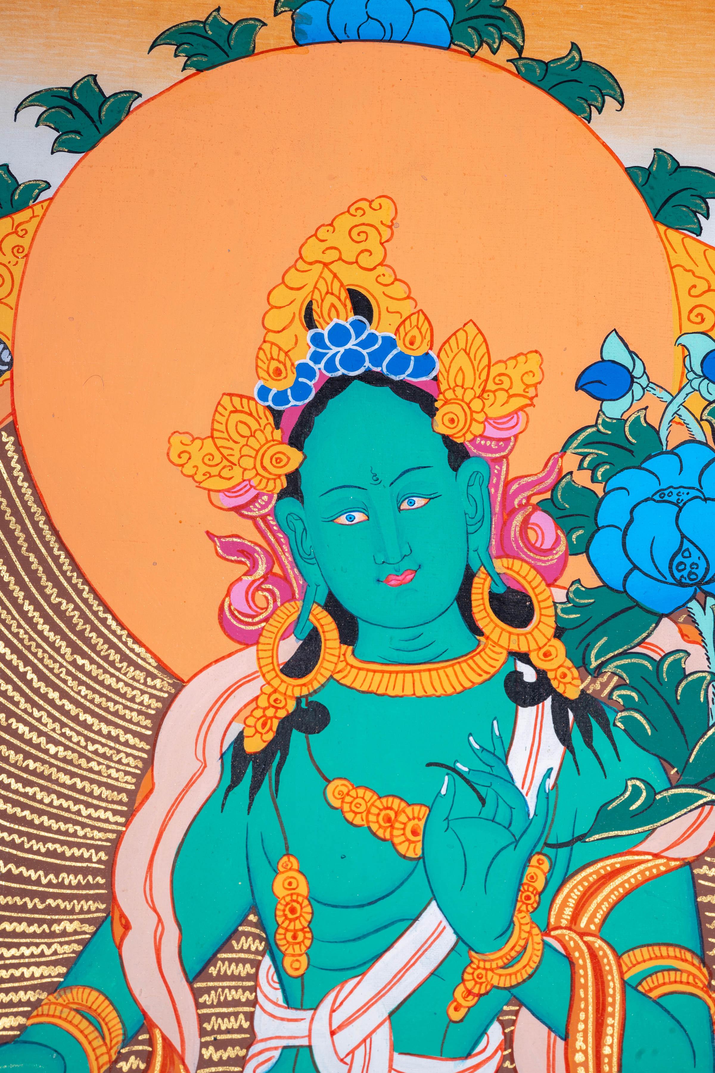 Beautiful Green Tara Tibetan Thangka Art - Image 3
