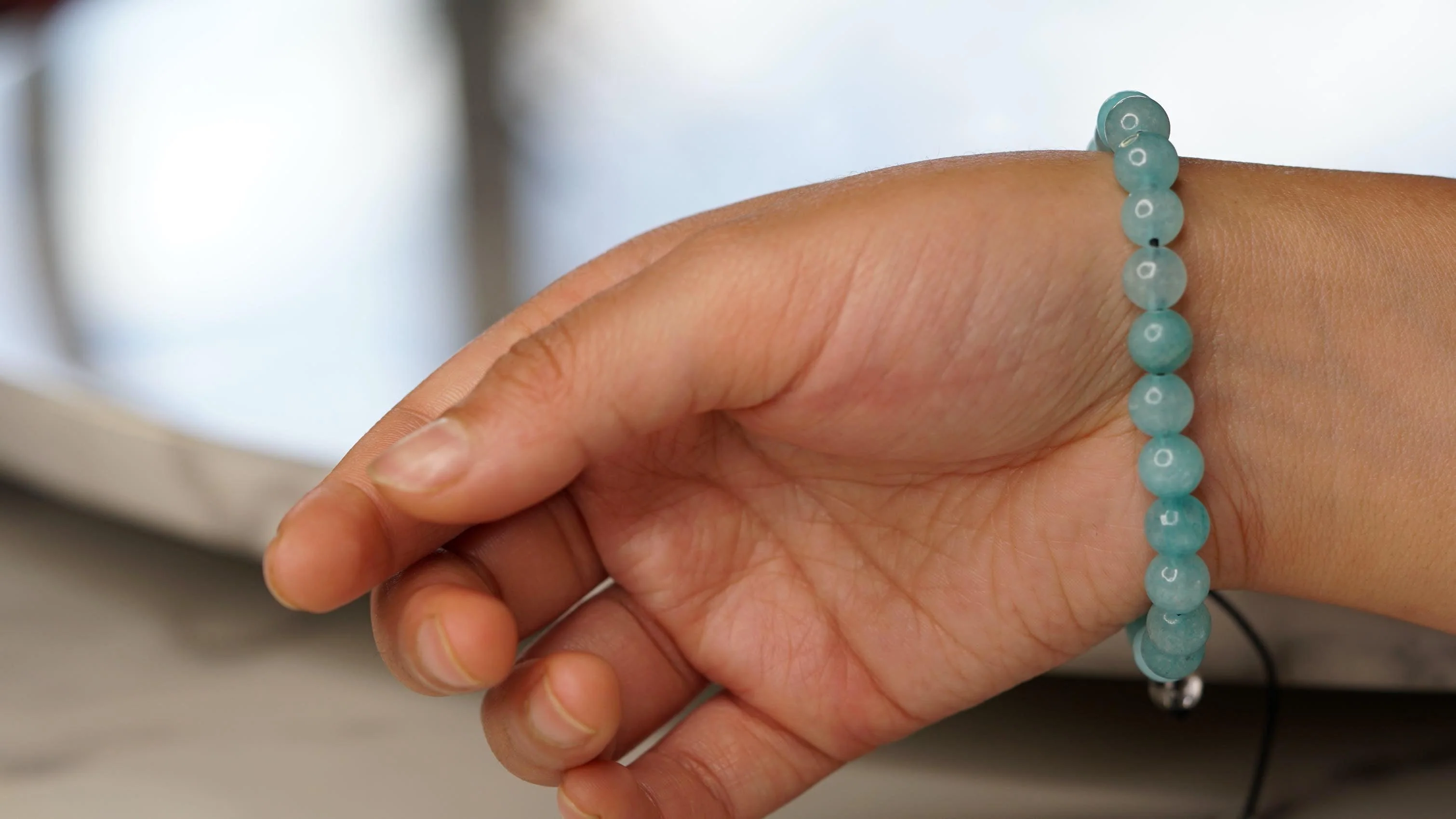 Blue Quartz Bracelet | Wrist Mala for Throat Chakra - Image 6