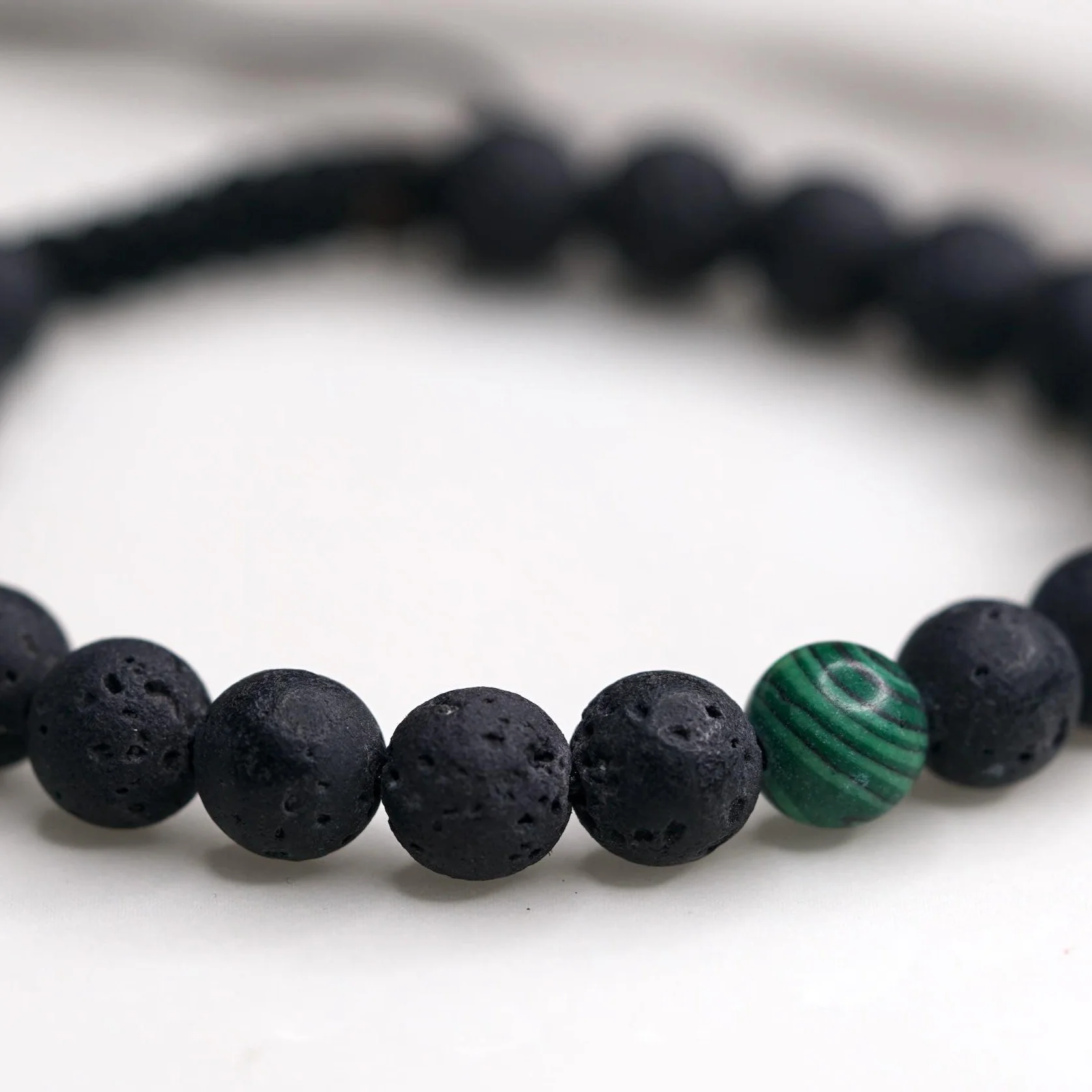 Lava Stone and Malachite Handmade Bracelet | Wrist Mala - Image 3