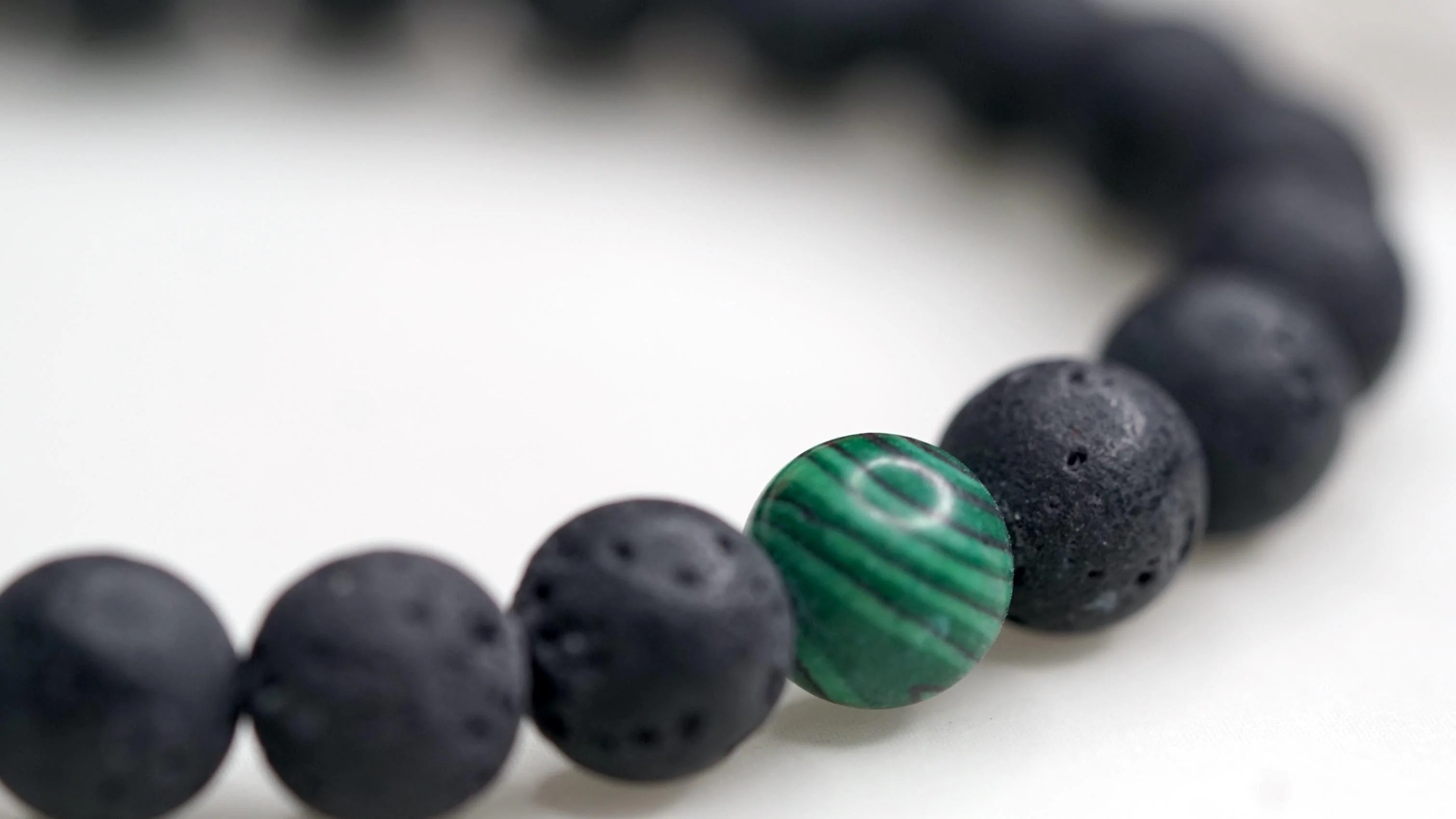 Lava Stone and Malachite Handmade Bracelet | Wrist Mala - Image 4