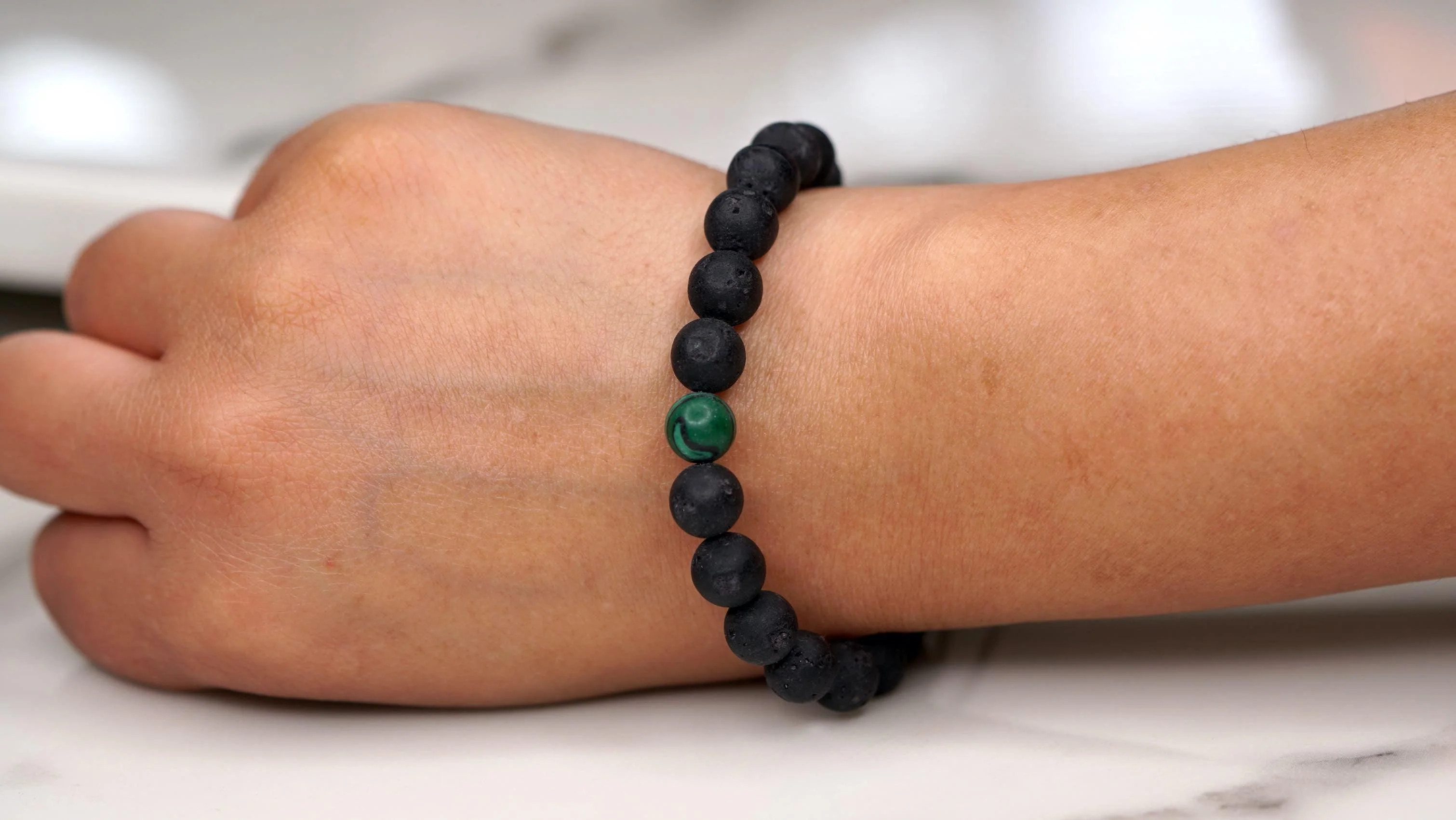 Lava Stone and Malachite Handmade Bracelet | Wrist Mala - Image 5