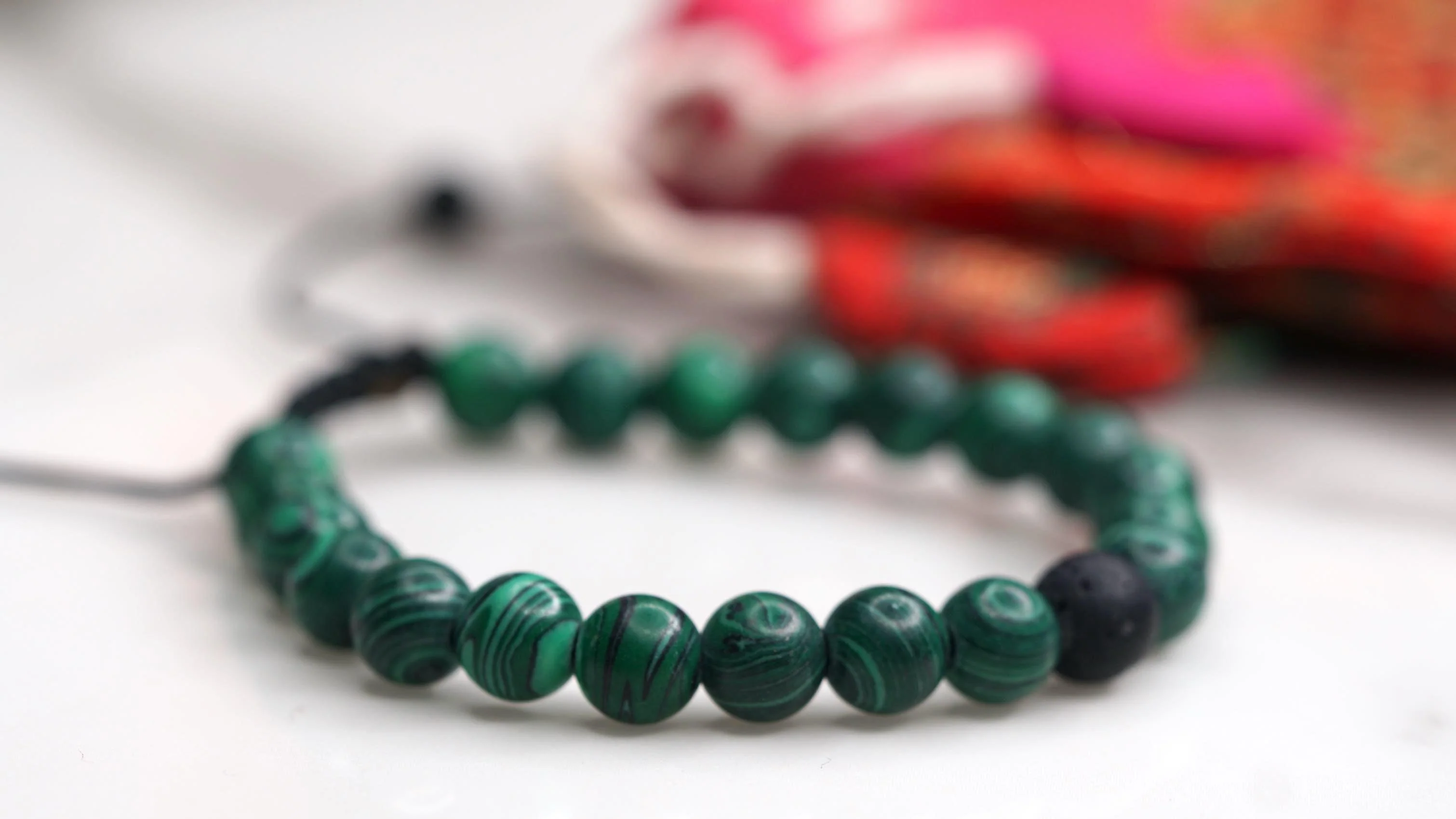 Malachite with Lava Handmade Wrist Bracelet | 100% Natural Stone - Image 3