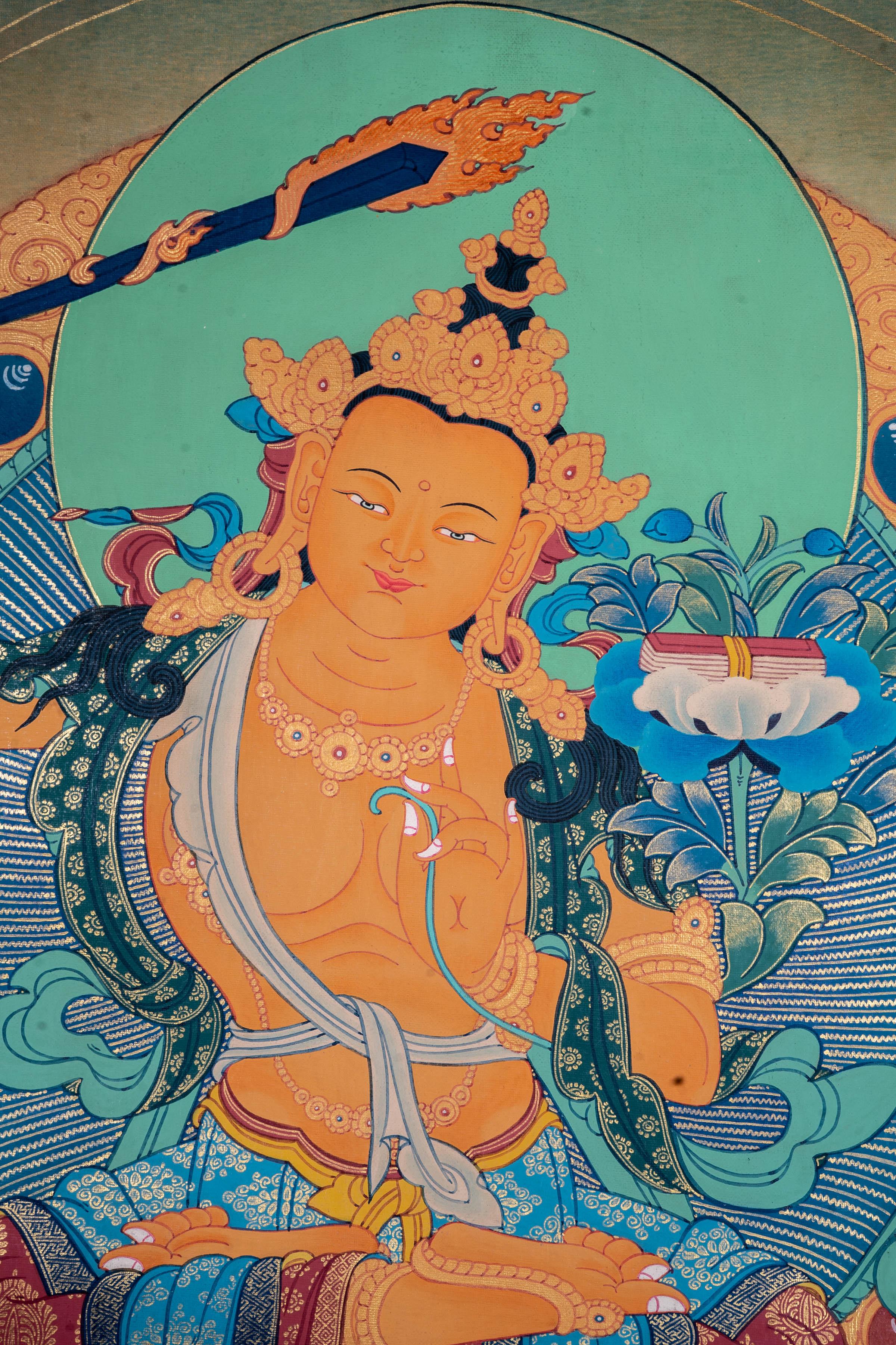 Manjushri Thangka Painting | Cutting of Ignorance with Wisdom - Image 3