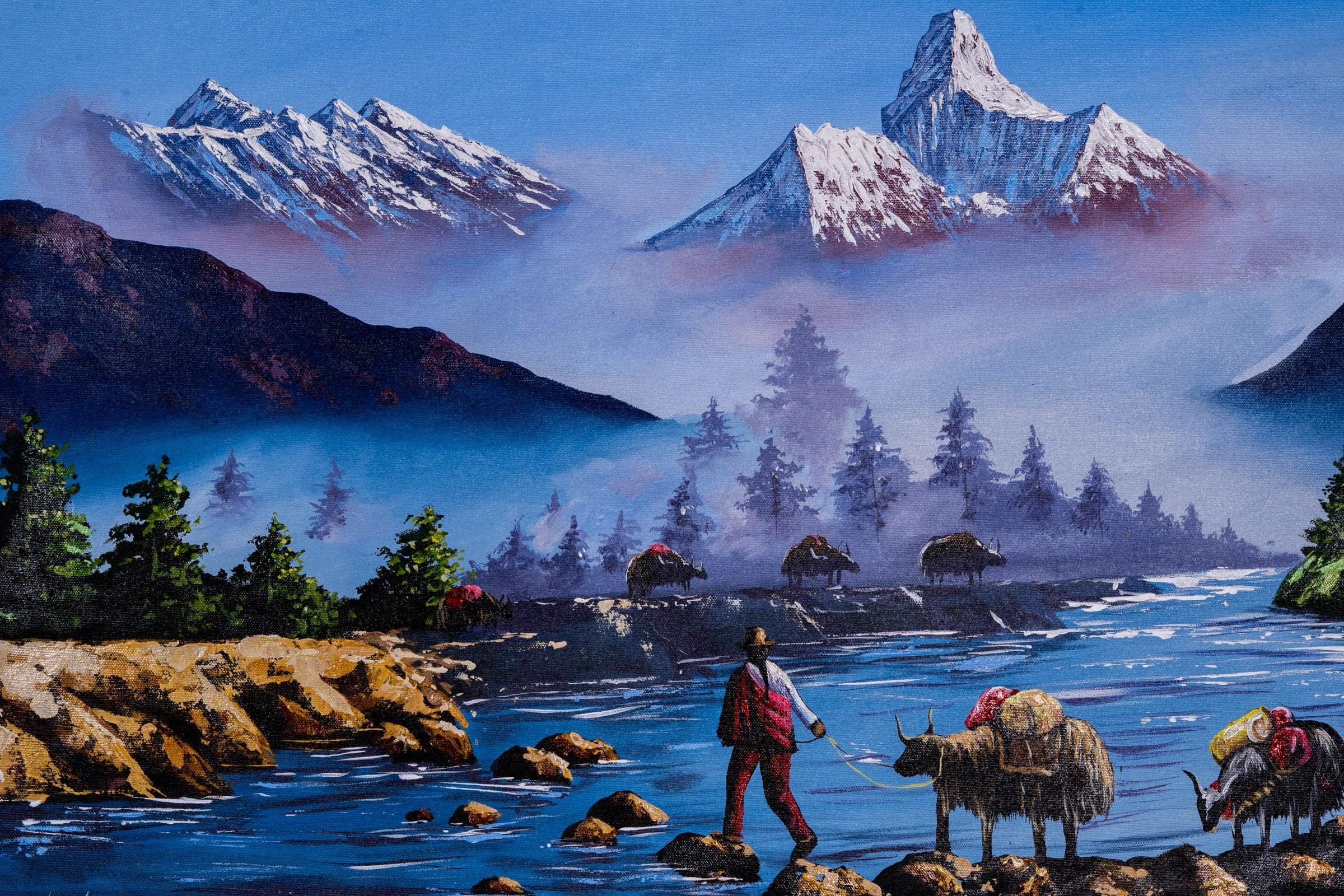 Mount Everest and Mt Ama Dublam Oil Painting - Image 3