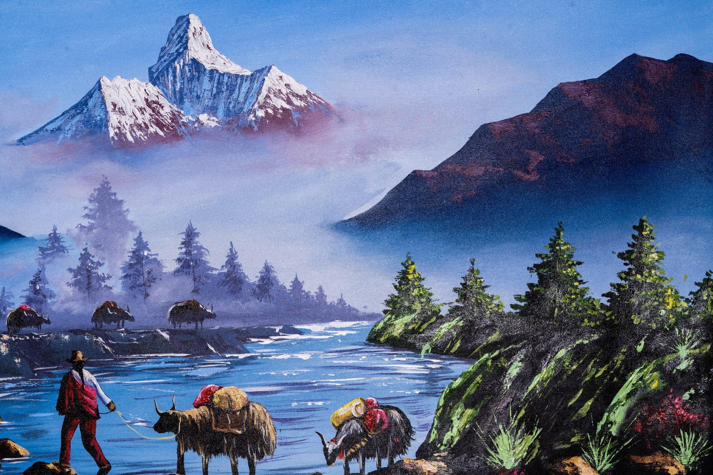 Mount Everest and Mt Ama Dublam Oil Painting - Image 4
