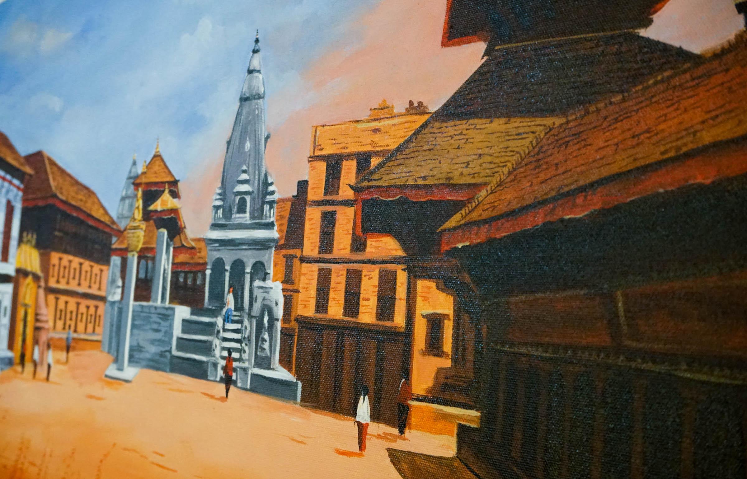 Original handmade Oil Painting of Bhaktapur Durbar Square, Nepal - Image 10