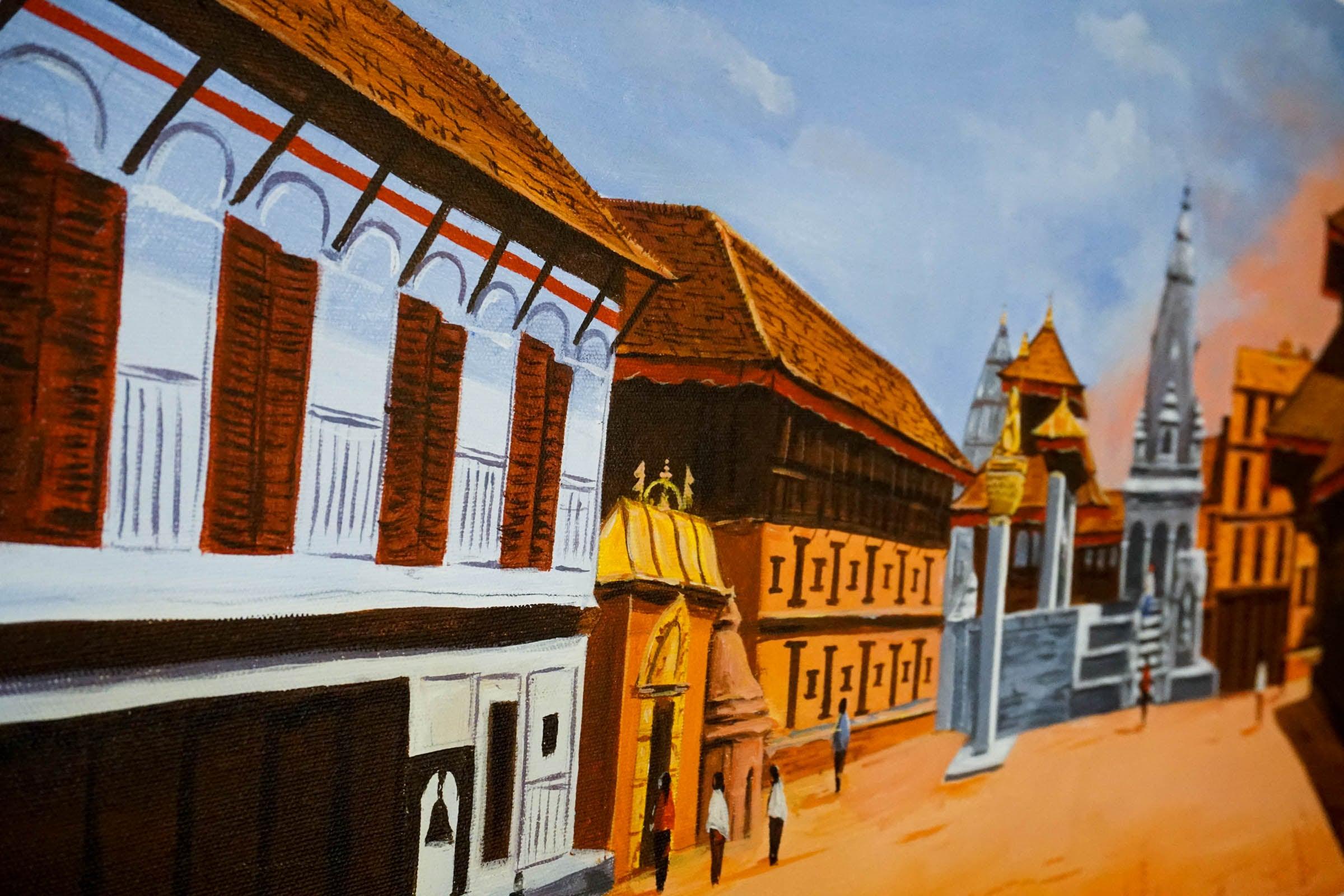 Original handmade Oil Painting of Bhaktapur Durbar Square, Nepal - Image 11