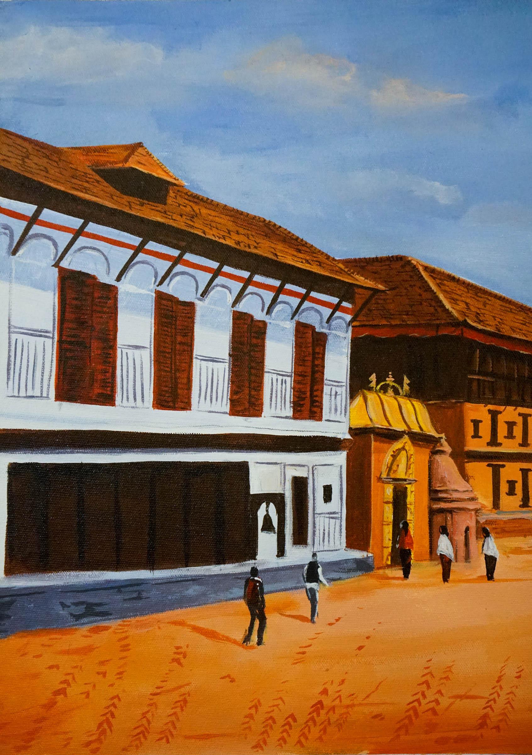 Original handmade Oil Painting of Bhaktapur Durbar Square, Nepal - Image 6