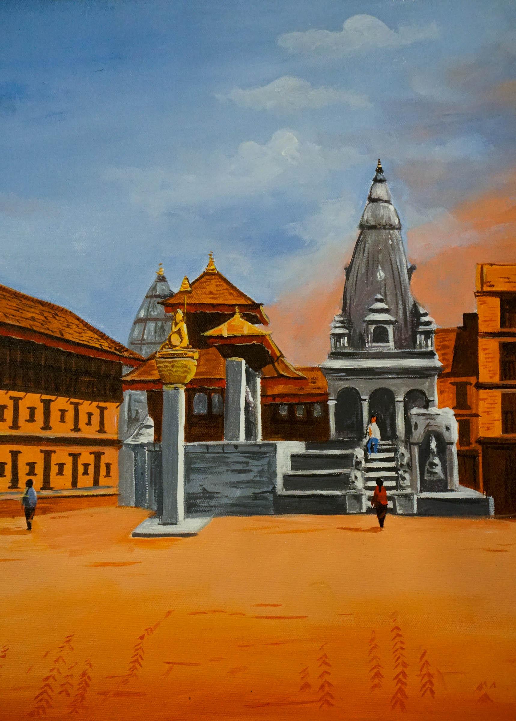 Original handmade Oil Painting of Bhaktapur Durbar Square, Nepal - Image 7