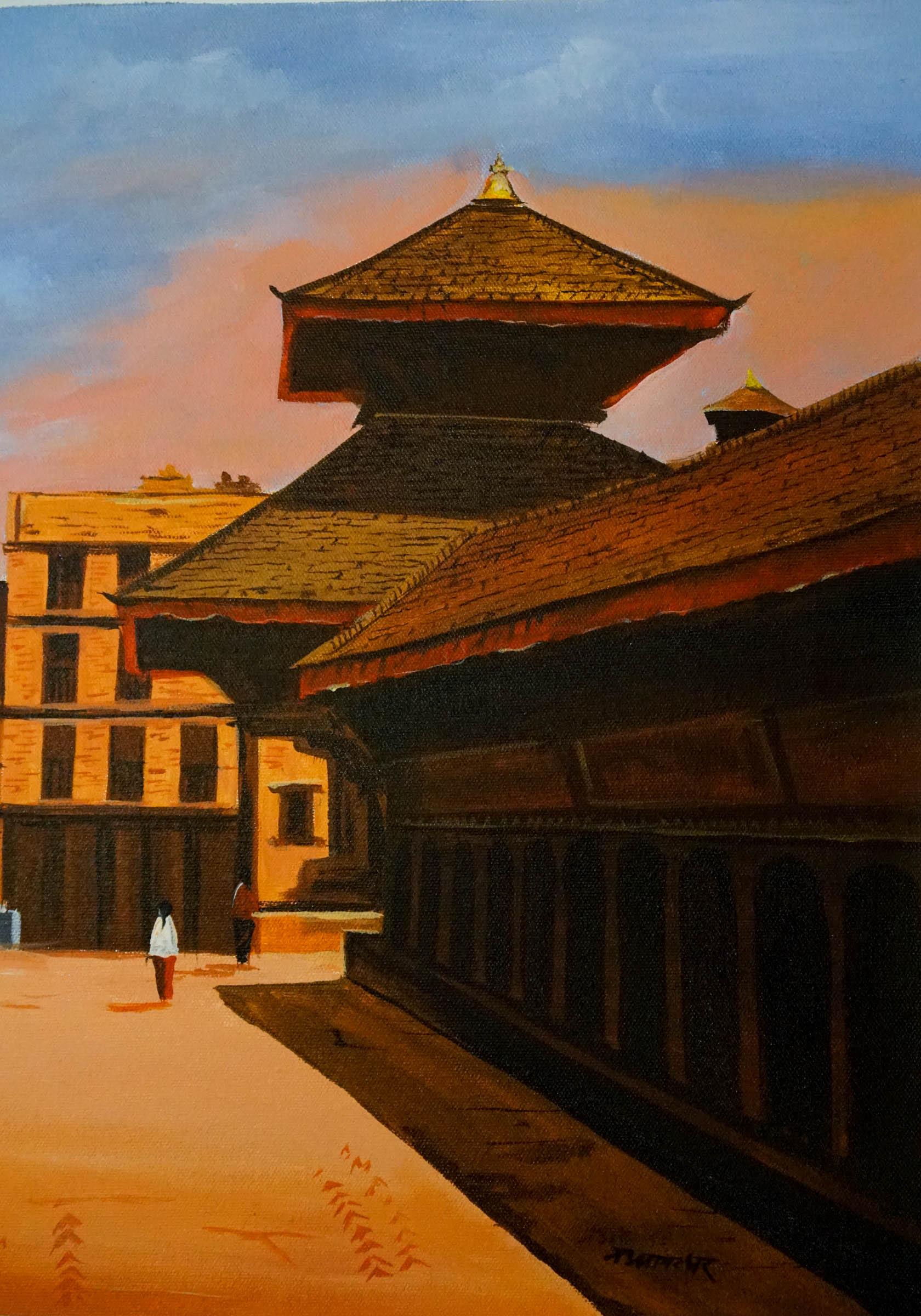 Original handmade Oil Painting of Bhaktapur Durbar Square, Nepal - Image 8