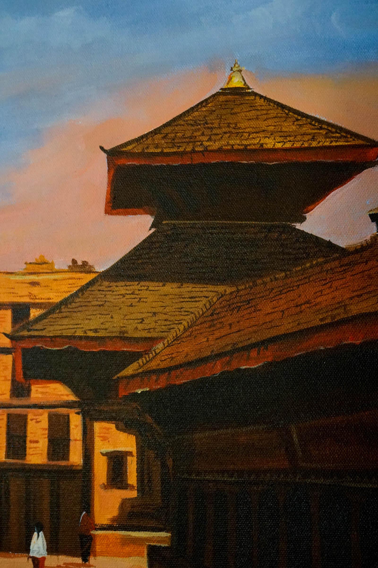 Original handmade Oil Painting of Bhaktapur Durbar Square, Nepal - Image 9